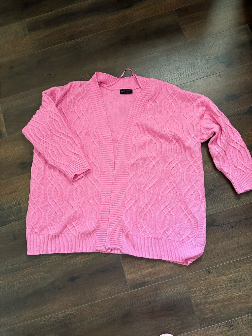 Lane Bryant Pink Cable Knit Open Cardigan